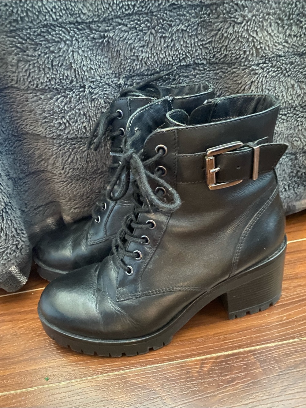 Steve Madden Black Lace-Up Buckle Ankle Boots